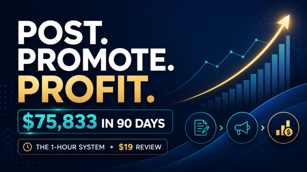 The Exact 1-Hour System Behind $75,833 In 90 Days — Now Available For $19: Post. Promote. Profit. Review